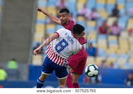 Rio De Janeiro, Brazil - June 16, 2019: Hassan Al Haidos Of Qatar Kicks The Ball During The 2019 Ame
