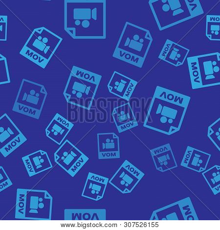 Blue Mov File Document Icon. Download Mov Button Icon Isolated Seamless Pattern On Blue Background. 