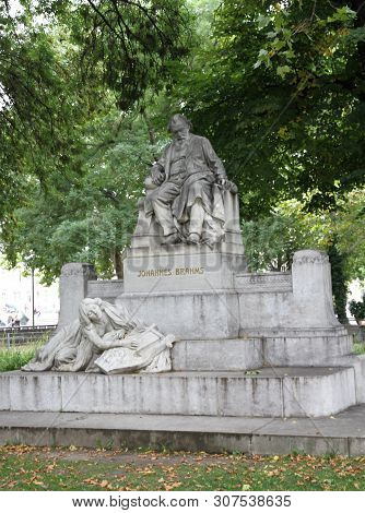 Vienna, Austria - August 26, 2014:  Staue Of The Famous Musician Johannes Brahms In The Public Park