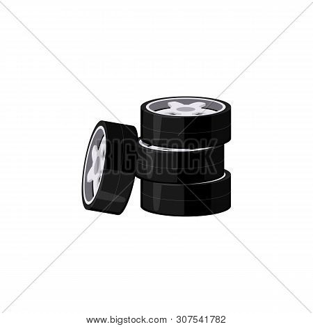Pile Of Tires Or Wheels As A Sign Of Pit Stop The Vector Illustration Isolated.