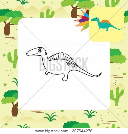 Cute Cartoon Dino Coloring Page. Vector Illustration