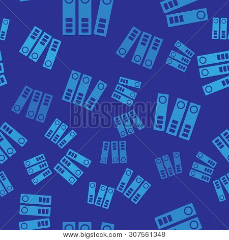 Blue Office Folders With Papers And Documents Icon Isolated Seamless Pattern On Blue Background. Off