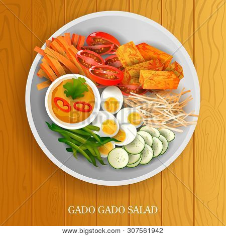 Fresh And Healthy Gado Gado Salad Salad On Wooden Background