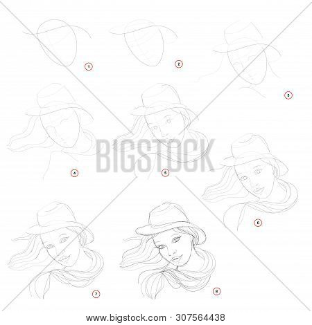 Creation Step By Step Pencil Drawing. Page Shows How To Learn Draw Imaginary Beautiful Women In Fash