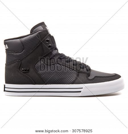 Vienna, Austria - August 25, 2017: Supra Vaider Black And White Sneaker On White Background.