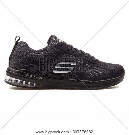 Vienna, Austria - August 25, 2017: Skechers Skech Air Infinity Black Sneaker On White Background.