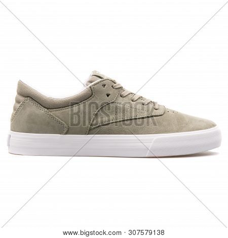 Vienna, Austria - August 25, 2017: Supra Phoenix Oak And White Sneaker On White Background.