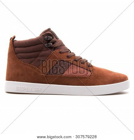 Vienna, Austria - August 25, 2017: Supra Bandit Brown And White Sneaker On White Background.