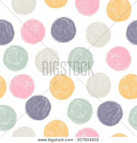 Seamless Pattern With Yellow, Steelblue, Pale, Pink Textured Circles. Digital Painting