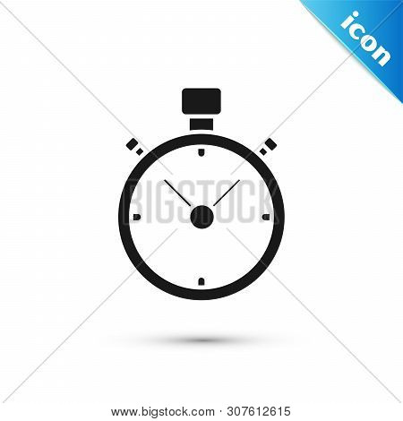 Black Stopwatch Icon Isolated On White Background. Time Timer Sign. Chronometer Sign. Vector Illustr