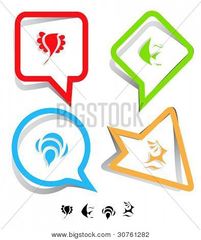 Animal icon set. Deer, bird, bee, fish.  Paper stickers. Vector illustration.