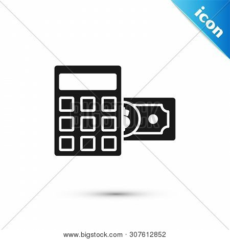 Black Calculator With Dollar Symbol Icon Isolated On White Background. Money Saving Concept. Account
