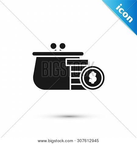 Black Wallet With Coins Icon Isolated On White Background. Purse Icon. Cash Savings Symbol. Vector I