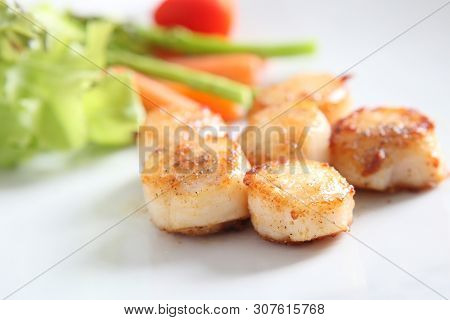 Close Up Of Pan Seared Sea Scallops