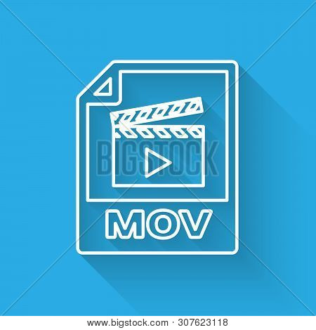 White Mov File Document Icon. Download Mov Button Line Icon Isolated With Long Shadow. Mov File Symb