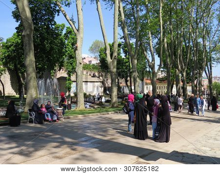 Istanbul, June 22, 2015. People Walk In The Historic City Park Gulhane