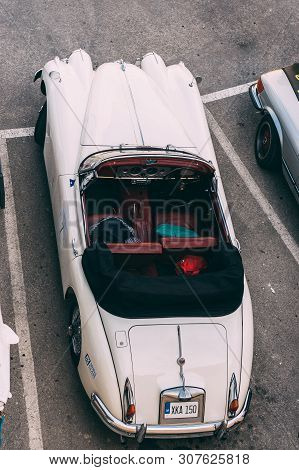 Mdina, Malta - 2016.10.08:  Malta Classic Grand Prix, White 1958 Jaguar Xk 150 Roadster