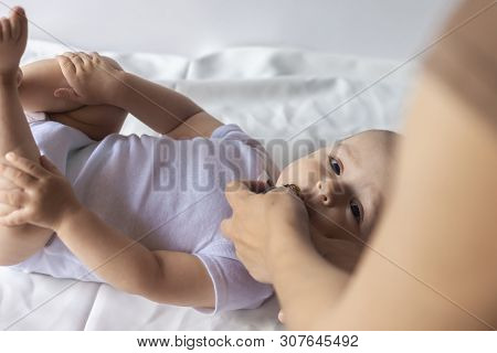 A Doctor Gives Newborn Baby Rotavirus Vaccine. Child Immunization With Little Drop In Clinic.baby Bo