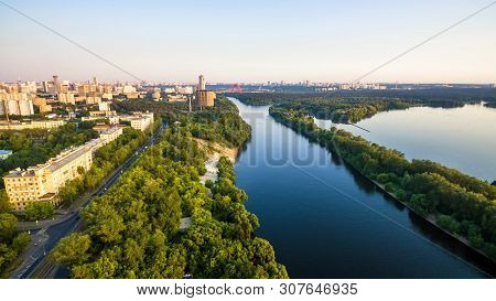 Panoramic Aerial View Of Moscow, Russia. Scenery Of Moskva River With Bays In Moscow Northwest. Beau