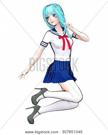 3D Japanese Anime Schoolgirl.