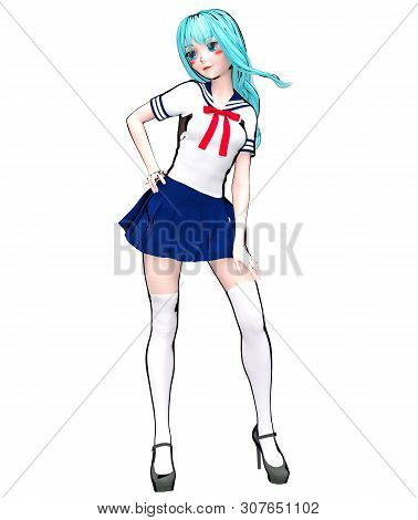 3D Japanese Anime Schoolgirl.