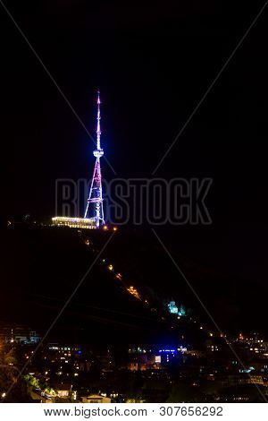 Tiflis Tv Tower Illuminated At Night
