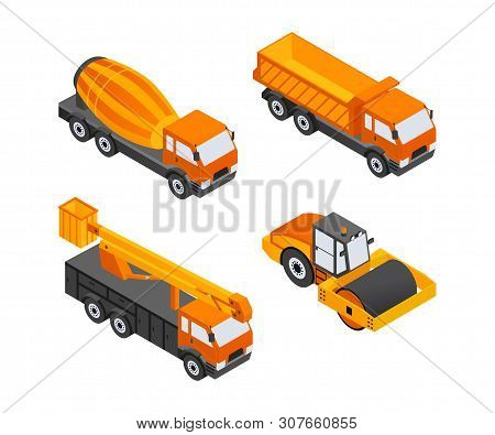 Construction Vehicles - Modern Vector Isometric Colorful Elements