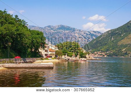 Beautiful Summer Mediterranean Landscape. Montenegro, Adriatic Sea. View Of Bay Of Kotor And Stoliv 