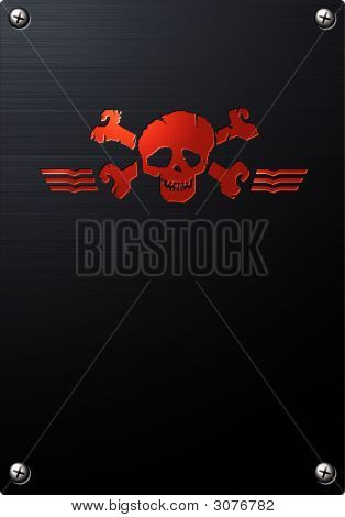 Schedel op geborsteld stalen plaat