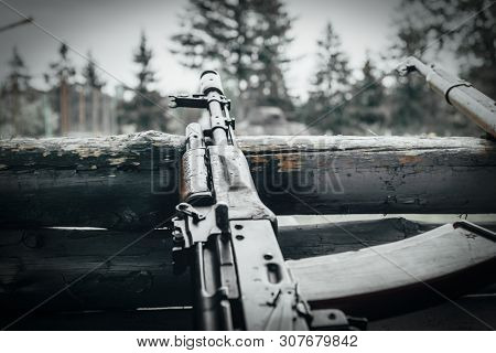 Military Training. The Weapon Is At The Ready. Machine Guns, Rifles, And Machine Guns. All Different