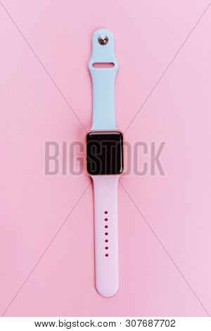Watchband. Silicone Strap For Sports Watches. Color Bracelet For Smart Watches On Pink Background