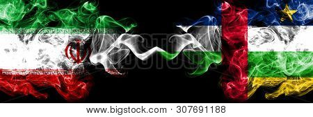 Iran Vs Central African Republic Smoky Mystic States Flags Placed Side By Side. Thick Colored Silky 