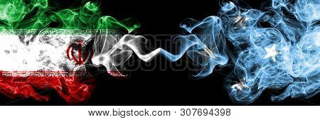 Iran Vs Micronesia, Micronesian Smoky Mystic States Flags Placed Side By Side. Thick Colored Silky S