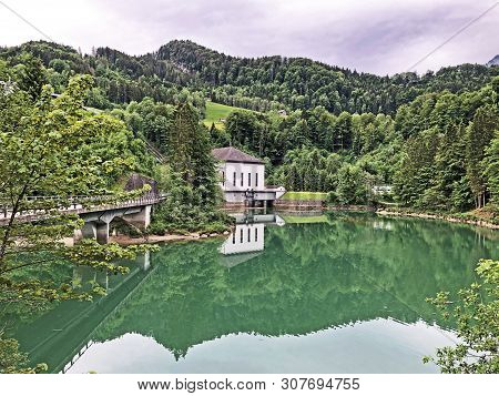 Small Artifical Lake Rampensee (raempensee), Or Stausee Rempen Or Wagitaler Aa Stausee Or Waegitaler