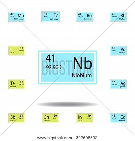 Periodic Table Element Niobium Color Icon. Set Of Chemical Sign Color Icon. Signs And Symbols Collec