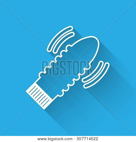 White Line Dildo Vibrator For Sex Games Icon Isolated With Long Shadow. Sex Toy For Adult. Vaginal E