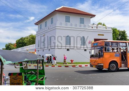 Bangkok, Thailand - June 6, 2019 : Thanon Thai Wang Street Back Side Of Wat Phra Kaew And Grand Pala