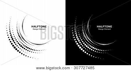 Set Of Halftone Incomplete Circle Frame Dots Logo Isolated On Background. Circular Part Design Eleme