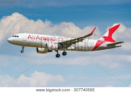Moscow, Russia - June 21, 2019: Aircraft Airbus A320-214(wl) A6-aon Of Air Arabia Airline Landing At