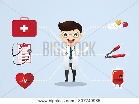 Mobile Doctor. Smiling Doctor On The Phone Screen. Medical Internet Consultation. Healthcare Consult