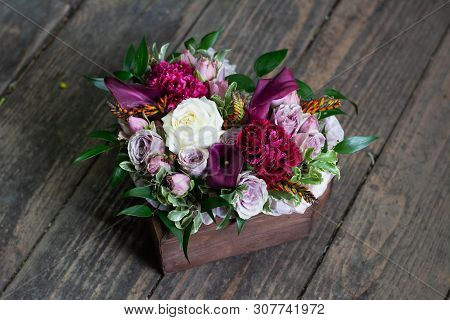 Bouquet Of Flowers On A Leg In The Interior Of The Restaurant For A Celebration Shop Floristry Or We