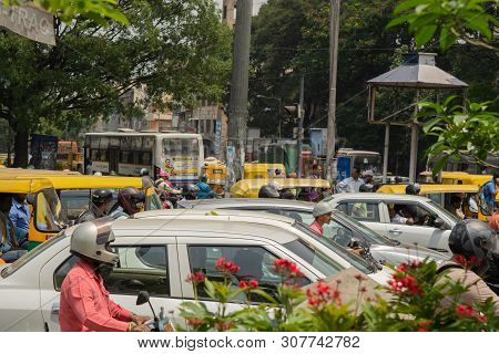 Bangalore, Karnataka India-june 04 2019 : Bengaluru City Traffic Near Town Hall, Bengaluru, India