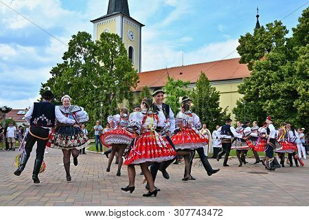 Brno - Bystrc, Czech Republic, June 22, 2019. Traditional Czech Feast. Folk Festival. Girls And Boys