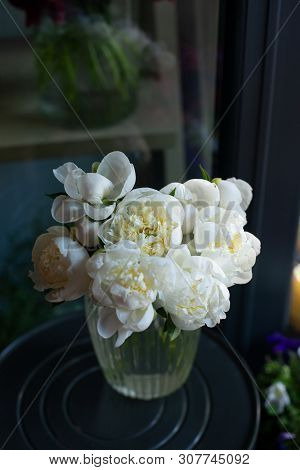 Bouquet Of Flowers On A Leg In The Interior Of The Restaurant For A Celebration Shop Floristry Or We