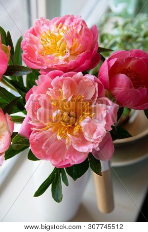 Bouquet Of Flowers On A Leg In The Interior Of The Restaurant For A Celebration Shop Floristry Or We