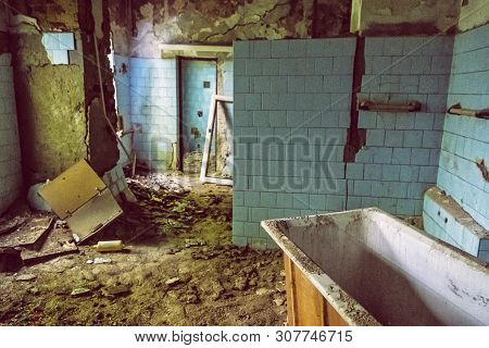 Interior Of Abandoned House In Korytnica Spa, Slovak Republic. Urbex Style.