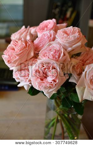 Bouquet Of Flowers On A Leg In The Interior Of The Restaurant For A Celebration Shop Floristry Or We
