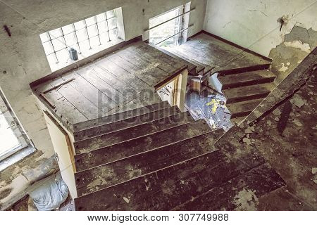 Interior Of Abandoned House In Korytnica Spa, Slovak Republic. Urbex Style.