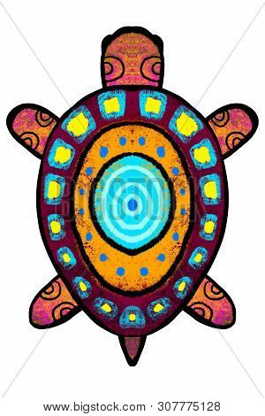 Bright Multi-colored Turtle, A Tortoise Painted In African Style- Illustration