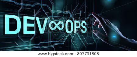 Devops Agile Development And Optimisation Concept On Virtual Screen.